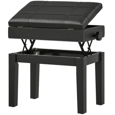 Afbeelding van HOMCOM Zitbank Pianokruk Ingebouwde Kist Verstelbare Hoogte Rubber Hout Zitting Synthetische bekleding Zwart