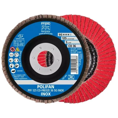 Afbeelding van PFERD 67612536 PFF 125 CO FREEZE 36 SG INOX Lamellenschijf Diameter mm Boordiameter 22.23 Legering op nikkelbasis, Superlegeringen nikkel of