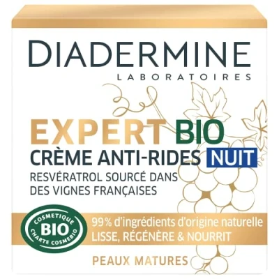 Afbeelding van Diadermine Expert Bio Anti Ride Night gezichtscrème Resveratrol en algenextract Voor rijpe huid 99% ingrediënten van natuurlijke oorsprong Gezichtsverzorging aging verzorging 50