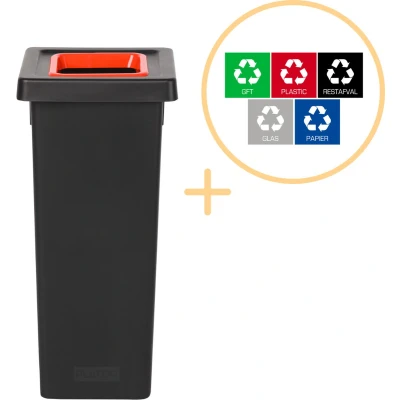 Afbeelding van Plafor Fit Bin Prullenbak voor afvalscheiding 53L, Zwart/Rood