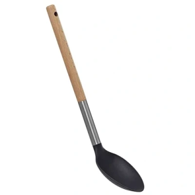 Afbeelding van 5Five Voedsel opscheplepel zwart/lichtbruin hout/rvs/kunststof 32 cm Keukengerei/groente/aardappels/rijst