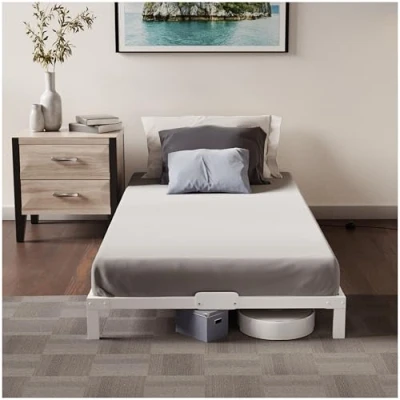 Afbeelding van Dreamzie Bed 90 x 200 cm, metaal, bedframe voor matras, eenpersoonsbed, dikte 25 robuust, eenvoudig te monteren, grote opbergruimte, lattenbodem, wit