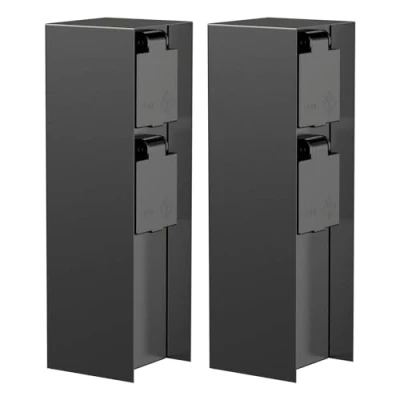 Afbeelding van ledscom.de Tuincontactdoos POMI, outdoor, IP44, 2 voudig, zwart, vierkant, 23 cm, stuks