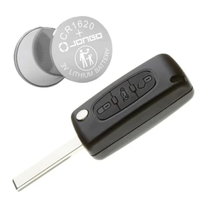 Afbeelding van Jongo Sleutelhoes met lemmet compatibel Citroen Jumpy en Peugeot Expert 1 x CR1620 batterij HU83 groeven sleutelbehuizing klap auto bedrijfsafstandsbediening 3 toetsen