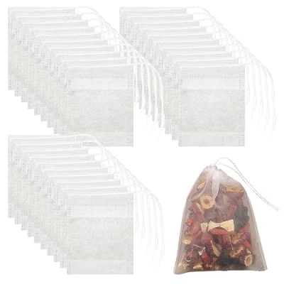 Afbeelding van 100 stuks losse theezakjes 9 x 10 cm Lege dun met trekkoord Voor thee Koffiegeur