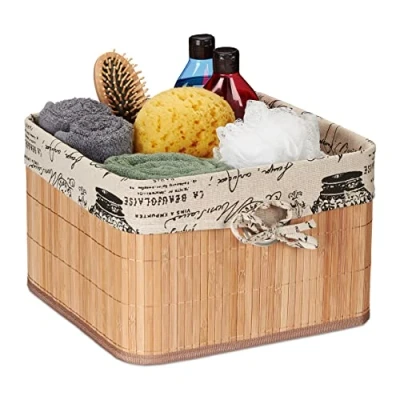 Afbeelding van Relaxdays opbergmand bamboe decoratieve kastmand klein vierkant badkamer mand