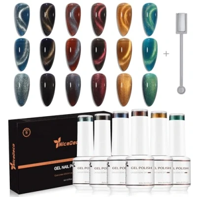 Afbeelding van Nicedeco 6 kleuren Cat Eye Gel nail Polish Set, UV/LED, soak off, magnetisch, 8 ml, gel, art, manicure, pedicure, voor professioneel, salon en thuis, kit44