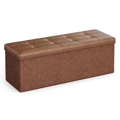 Afbeelding van SONGMICS LSF070K01V1 Opbergbank 110 cm met opbergruimte, opbergkist, opvouwbare voetensteun, gevoerd, PU bekleding, belastbaar tot 300 kg, koffiebruin