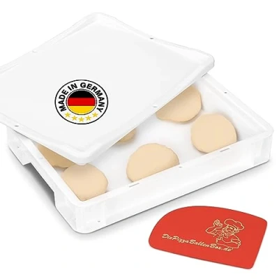 Afbeelding van RoyalFay Pizzaballenbak, gemaakt in Duitsland, geschikt voor levensmiddelen, 30 x 40 8 cm (1 doos en 1 deksel), witte pizzadeeg