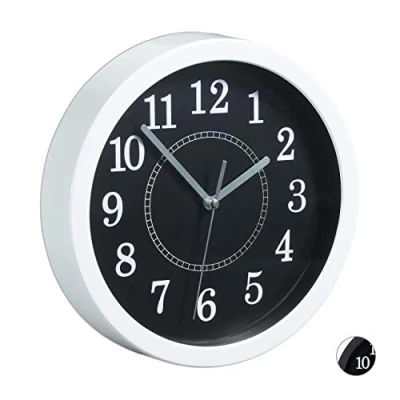 Afbeelding van relaxdays wandklok rond 20 cm kleine klok keukenklok muurklok klassiek wit