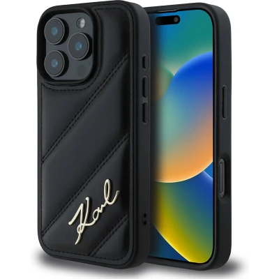 Afbeelding van Karl Lagerfeld Backcase hoesje geschikt voor iPhone 16 Pro Max Effen Zwart Kunstleer