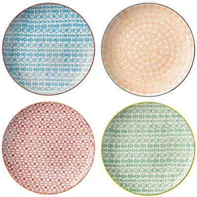 Afbeelding van Bloomingville Carla Express Set van 4 retro vintage dinerborden Ø 25 cm oranje blauw groen rood keramiek