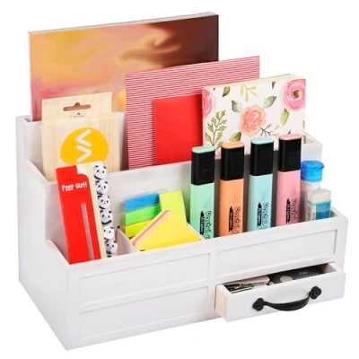 Afbeelding van BELLE VOUS White Desktop Organizer with 6 Compartments (1 Drawer)