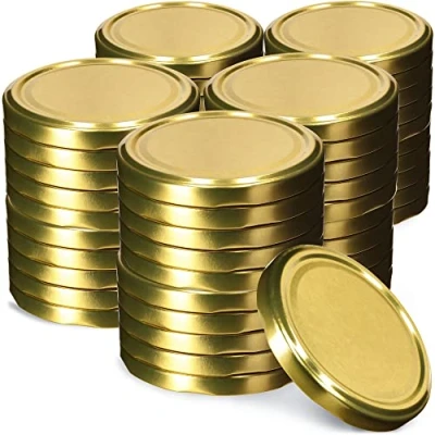 Afbeelding van KADAX 50 stuks schroefdeksels fi82 mm metaal reservedeksel voor inmaakpotten, deksels met 6 sluittanden potten en bokalen goud