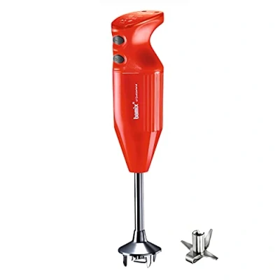 Afbeelding van bamix M160 ONE staafmixer met multifunctioneel mes van roestvrij staal, 160 W, 2 standen, Made in Switzerland, rood