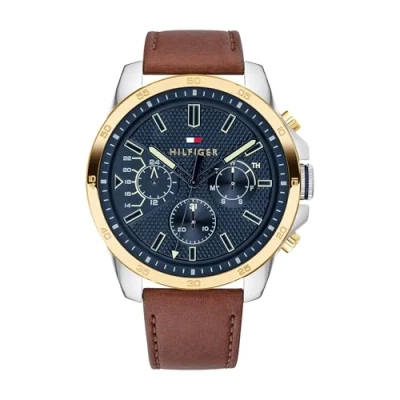 Image de Tommy Hilfiger Montre Analogique Multifunction à Quartz pour homme avec Bracelet en cuir Marron clair 1791561