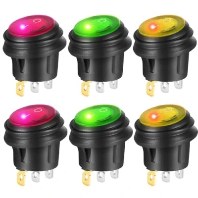 Afbeelding van Gebildet 6 stuks 12 V 24 VDC 20 A led tuimelschakelaar, 3 polig, SPST, waterdicht, rond, bedieningsknop, aan/uit schakelaar, voor auto, boot, vrachtwagen (rood/geel/groen)