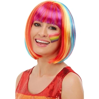 Afbeelding van Smiffys Regenboogbob pruik, dames, 52028, meerkleurig, één maat