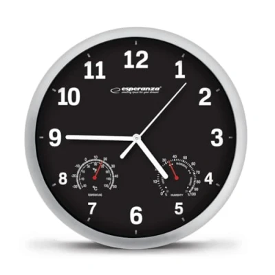 Afbeelding van Esperanza Lyon Wandklok met Thermometer en Hygrometer Zwart
