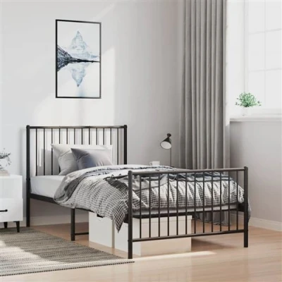 Afbeelding van vidaXL Bedframe met hoofd en voeteneinde metaal zwart 100x200 cm