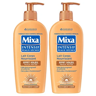 Image de Mixa Intensif Peaux Sèches Lait Corps Nourrissant Effet Soleil Autobronzant Hâle Doré Naturel Progressif et Uniforme Mates Hypoallergénique Lot de 2, 250ml