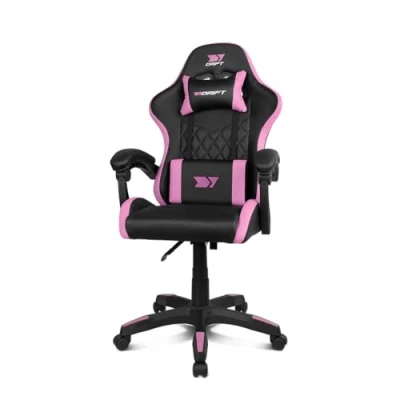 Afbeelding van DRIFT GAMING DR35 Professionele stoel, kunstleer, gevoerde armleuningen, zuiger klasse 3, basis van versterkt nylon, verstelbare zitting, in hoogte verstelbaar, lenden /cervicaal kussen, zwart/roze