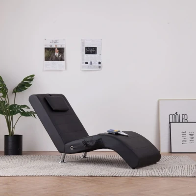 Afbeelding van Massage chaise longue met kussen kunstleer zwart