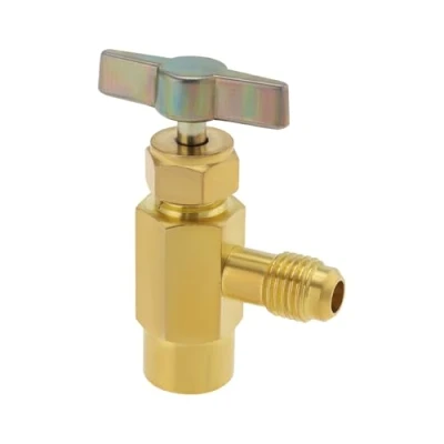 Afbeelding van YINETTECH R600a Messing Koelmiddelventiel Flesopener 1,2 cm binnendraad naar SAE 6,35 mm buitendraad zelfdichtend voor koelmiddel airconditioning