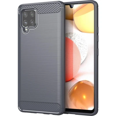 Afbeelding van Cadorabo Hoesje geschikt voor Samsung Galaxy A42 4G in BRUSHED GRIJS Beschermhoes van flexibel TPU siliconen roestvrij staal carbonvezel look Case Cover