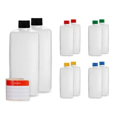 Afbeelding van Octopus 10 stuks 500 ml HDPE plastic flessen met kleurrijke schroefdoppen, lege gekleurde schroefdeksels, vierkante etiketten