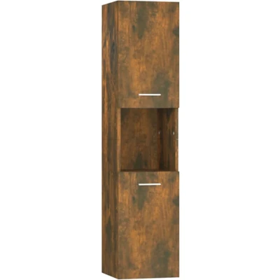 Afbeelding van Badkamerkast 30x30x130 cm bewerkt hout gerookt eikenkleurig