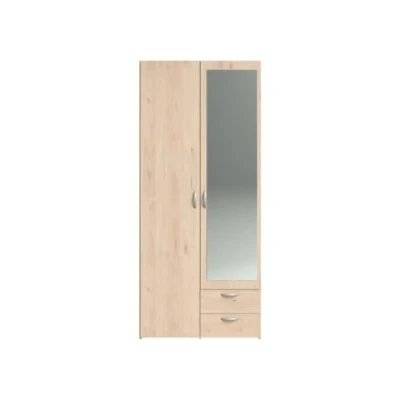Afbeelding van Slaapkamerkast VARIA Eiken decor 2 deuren waarvan 1 met spiegel lades 81 x 51 185 cm PARISOT