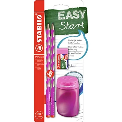 Afbeelding van STABILO EASYgraph S Schoolset voor rechtshandigen, met puntenslijper en gum, roze