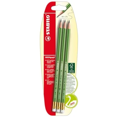 Afbeelding van Stabilo potloden met gum Greengraph HB 3 stuks potlood in blister 100% FSC