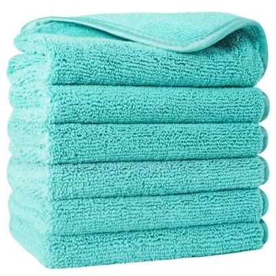 Afbeelding van POLYTE Set van 6 pluisvrije microvezel gezichtshanddoeken, 33 x cm, turquoise