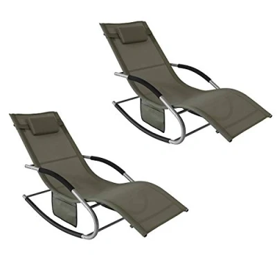 Afbeelding van SoBuy 2 stuks zonnestoelen met zijvak, tuinschommelstoel groen, draagkracht 150 kg, OGS28 GR x2