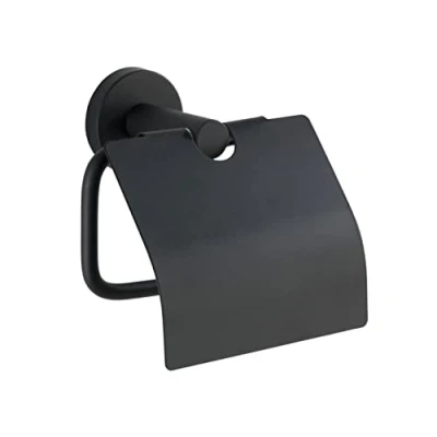 Afbeelding van WENKO Toiletrolhouder met klep Bosio RVS zwart mat WC Rolhouder