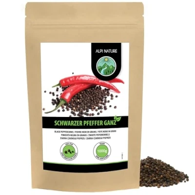 Image de Alpi Nature Poivre Noir 1kg, Grains de Entiers pour la Cuisine, Piper Nigrum