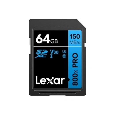 Afbeelding van Lexar High Performance 800x PRO 64GB SD kaart, SDXC UHS I 3.0 kaart tot 150MB/s lezen, geheugenkaart V30, U3, C10 voor DSLR/HD camcorder (LSD0800P064G BNNAA)
