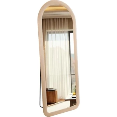Afbeelding van SensaHome Gestoffeerde Staande Spiegel Oval Passpiegel Suede Velvet 60x160 Taupe