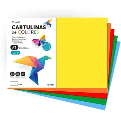 Afbeelding van Gekleurd karton, A3 gekleurde vellen 180 g, gesorteerd intensieve kleuren, ideaal voor handwerk, het afdrukken van je creatieve documenten en tekeningen · m office (10 uur,