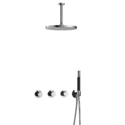 Afbeelding van Hotbath Cobber Regendoucheset IBS70 Chroom Staaf handdouche 30cm Hoofddouche 15cm Plafondbuis Handouche met wandhouder