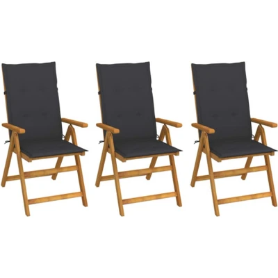 Afbeelding van Tuinstoelen 3 st inklapbaar met kussens massief acaciahout