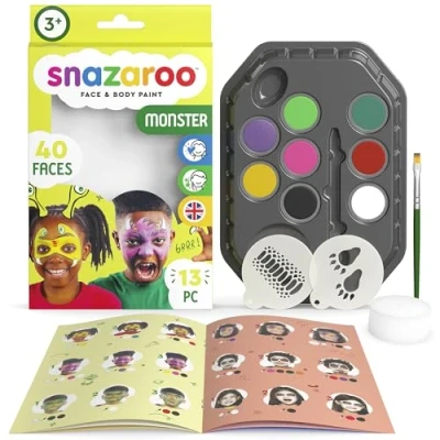 Afbeelding van Snazaroo make upset voor kinderen &quot;Monster&quot; 8 kleuren, 2 stencils, 1 kwast, spons, gids, up op waterbasis, gezichtsverf