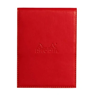 Afbeelding van RHODIA 128213C etui met klemhouder + notitieblok nr. 12 klaproos 8,5 x cm gelinieerd 80 vellen afneembaar licht wit papier g potloodhouder kunstleer collectie Rhodiarama