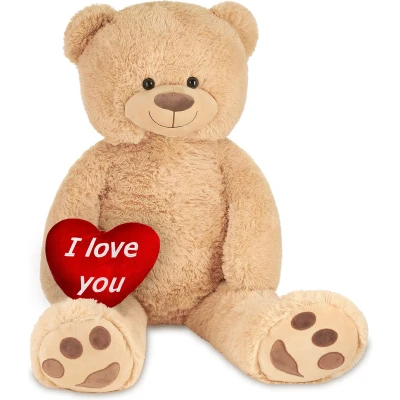 Afbeelding van BRUBAKER XXL Teddybeer 100 cm Beige met een I Love You Hart Knuffeldier Pluche Knuffel