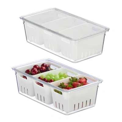 Afbeelding van Relaxdays koelkast organizer set van 2 frigo met deksel voor groente
