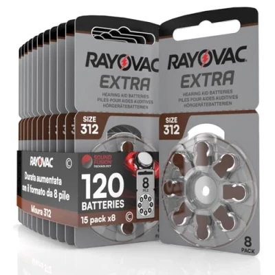 Afbeelding van 120 batterijen voor gehoorapparaten Rayovac Extra 312 PR41 (bruin) 15 blisters met 8