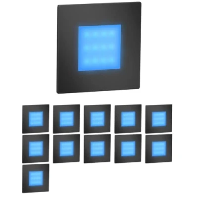 Afbeelding van ledscom.de FEX 12 stuks LED trapverlichting / wandinbouwverlichting voor binnen en buiten, vierkant, zwart, 85 x mm, blauw