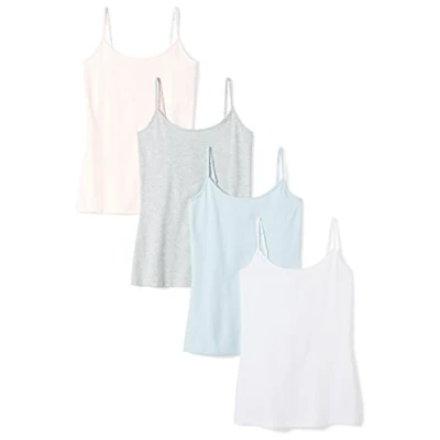 Image de Amazon Essentials Caraco Coupe Cintrée Women&#039;s, Pack of 4, Blanc/Gris Clair Chiné/Rose Clair, XXL